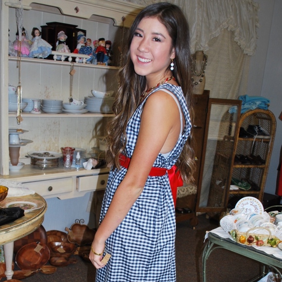 Vintage Gingham Dress USA Summer 4th of July Maxi - Picture 5 of 7